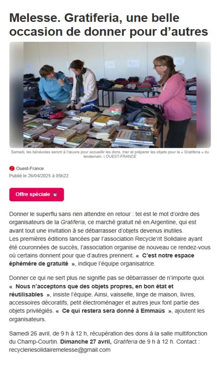 Gratiferia ouest france avril 2025
